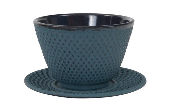Teacup 12cl + round plate Arare, blue