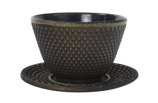 Teacup 12cl + round plate Arare, gold