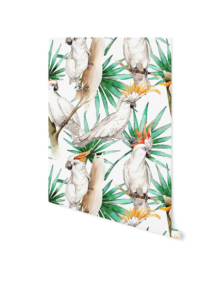 Creative Lab Amsterdam White Parrot Wallpaper on roll