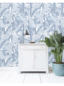 Creative Lab Amsterdam Banana Leaves Watercolour Wallpaper Blue