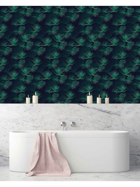 Creative Lab Amsterdam Palm Leaves Dark Green bathroom Wallpaper