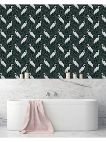 Creative Lab Amsterdam White Heron Bathroom Wallpaper Dark