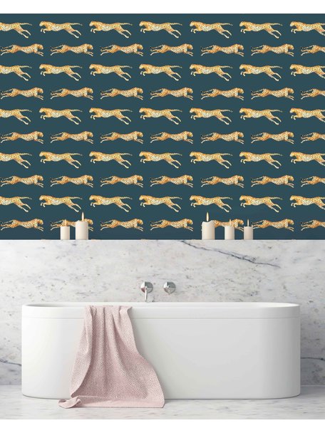 Creative Lab Amsterdam Leopard Bathroom Wallpaper Blue