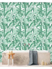 Creative Lab Amsterdam Banana Leaves Watercolour bathroom Wallpaper Green