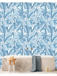 Creative Lab Amsterdam Banana Leaves Watercolour bathroom Wallpaper Blue