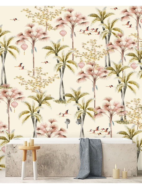 Creative Lab Amsterdam Oriental Flamingo Flight Bathroom Wallpaper