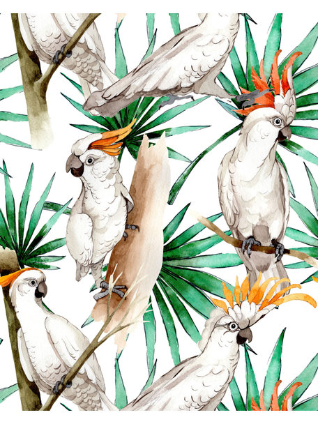 Creative Lab Amsterdam White Parrot Wallpaper on roll