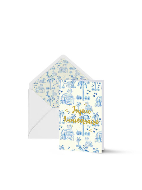 Creative Lab Amsterdam Maui Blue Greeting Card - Joyeux Anniversaire per 6