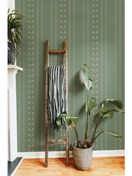 Lucky Pigeon Olive Green Wallpaper