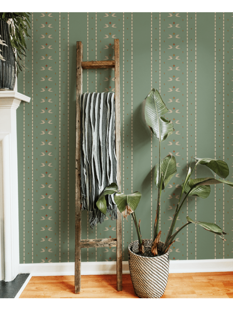 Creative Lab Amsterdam Lucky Pigeon Olive Green Wallpaper