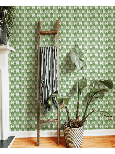 Watercolour Checked Green Wallpaper