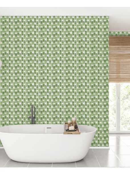 Creative Lab Amsterdam Watercolour Checked Green Bathroom Wallpaper