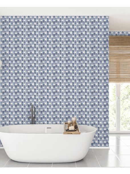 Watercolour Checked Blue Wallpaper