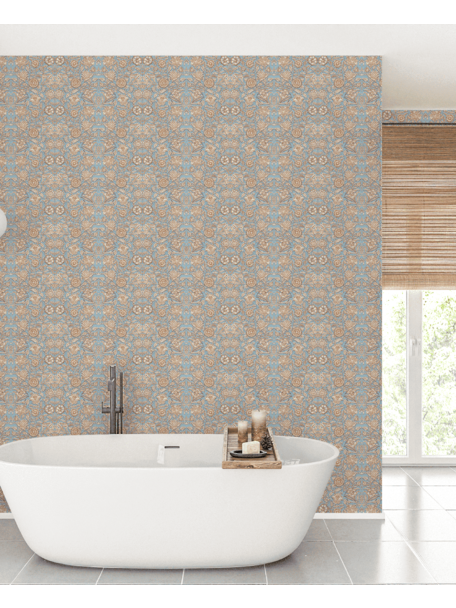 Creative Lab Amsterdam Indian Flower Blue Bathroom Wallpaper