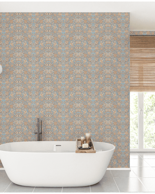 Indian Flower Blue Bathroom Wallpaper Creative Lab Amsterdam B2B