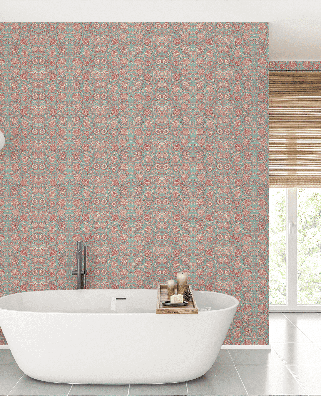 Indian Flower Turquoise Bathroom Wallpaper Creative Lab Amsterdam B2B
