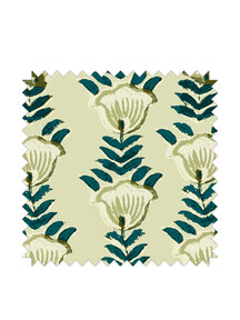 Block Flower Fabric Green