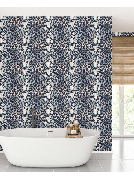 Wild Cat Blue Bathroom Wallpaper
