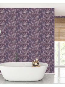 Vintage Feathers Purple Bathroom Wallpaper