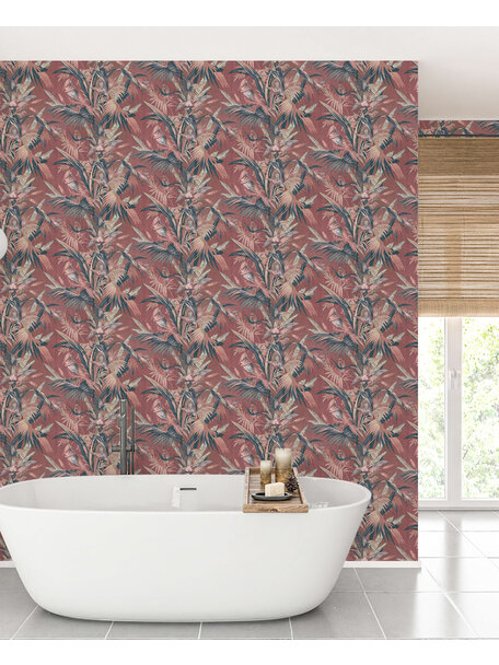 Vintage Feathers Pink Bathroom Wallpaper