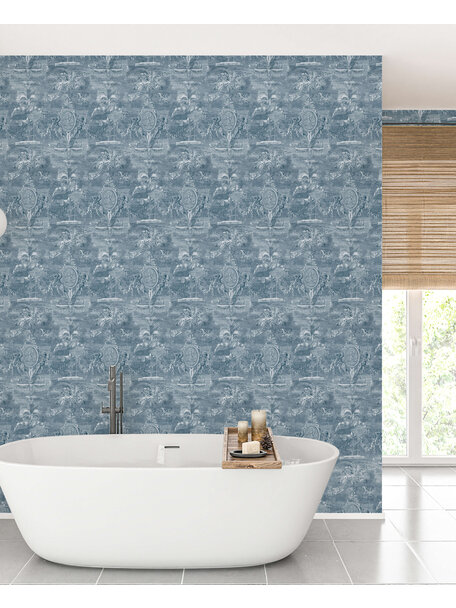 Versailles Blue Bathroom Wallpaper