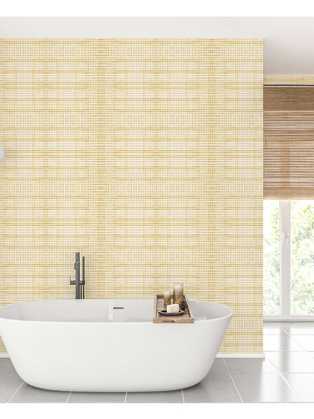 Tartan Yellow Bathroom Wallpaper