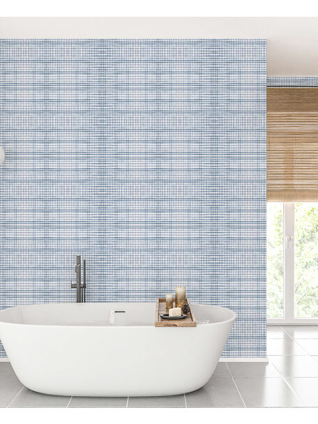 Tartan Blue Bathroom Wallpaper