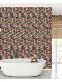 Peony Green Bathroom Wallpaper