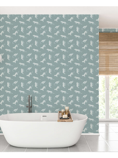 Panther Dots Green Bathroom Wallpaper