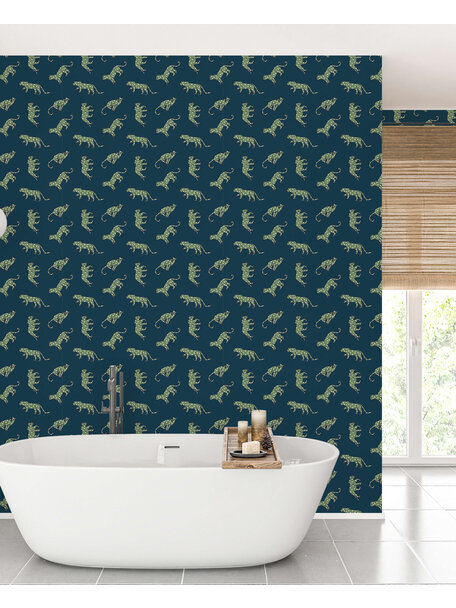 Panther Dots Blue/green Bathroom Wallpaper