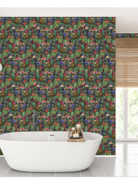 Lush Garden Purple Bathroom Wallpaper