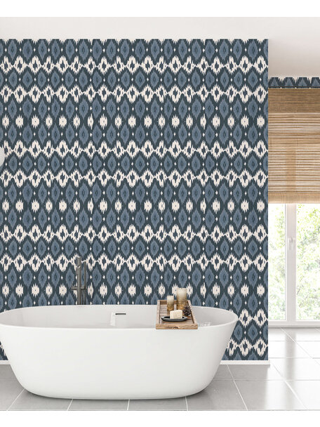 Deia ikat Blue Bathroom Wallpaper