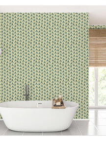 Block Flower Green Bathroom Wallpaper