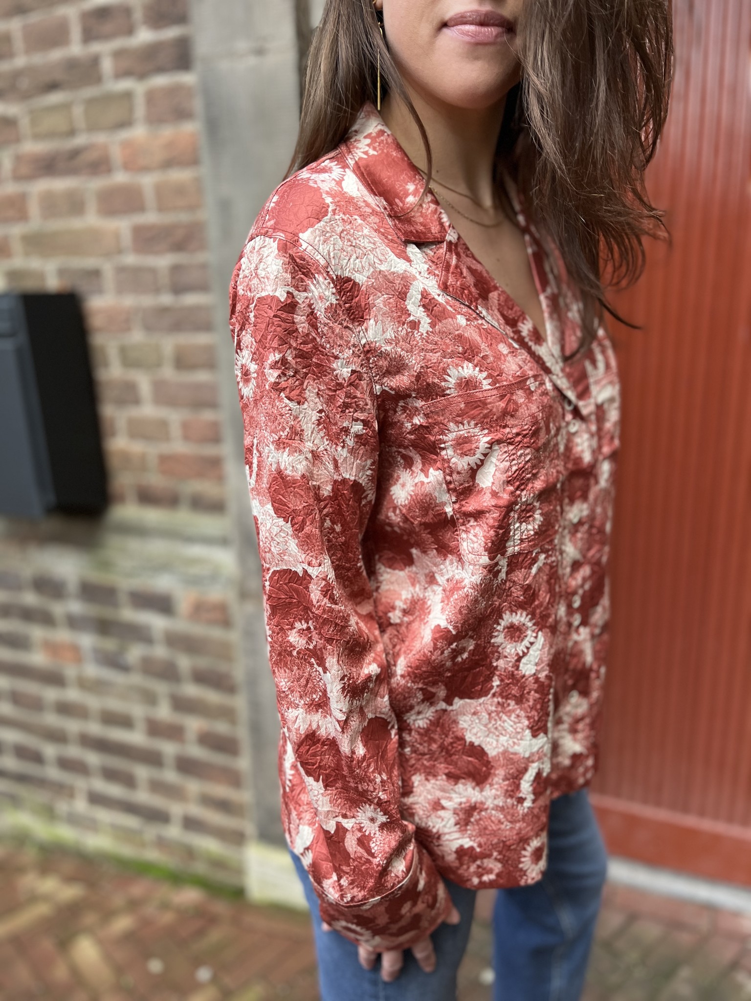 Ganni Crinkled Satin Blazer Shirt - Nonne