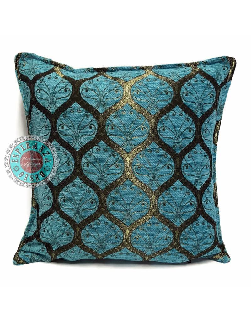 esperanza-deseo Honingraat turquoise kussenhoes/cushion cover ± 45x45cm
