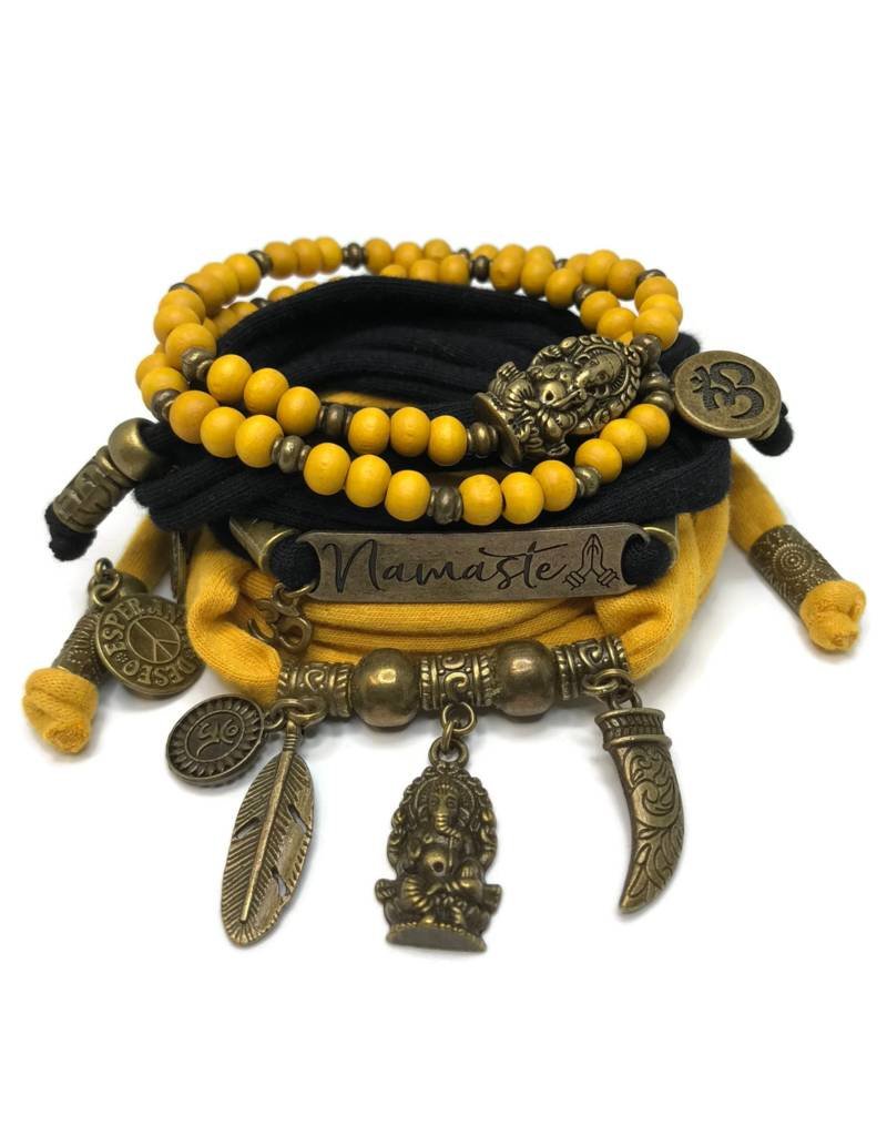 Damn Set Ganesha - Namaste black and ocher (yellow)