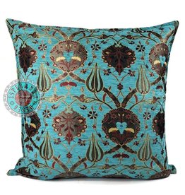 Damn Flowers turquoise kussenhoes/cushion cover ± 70x70cm