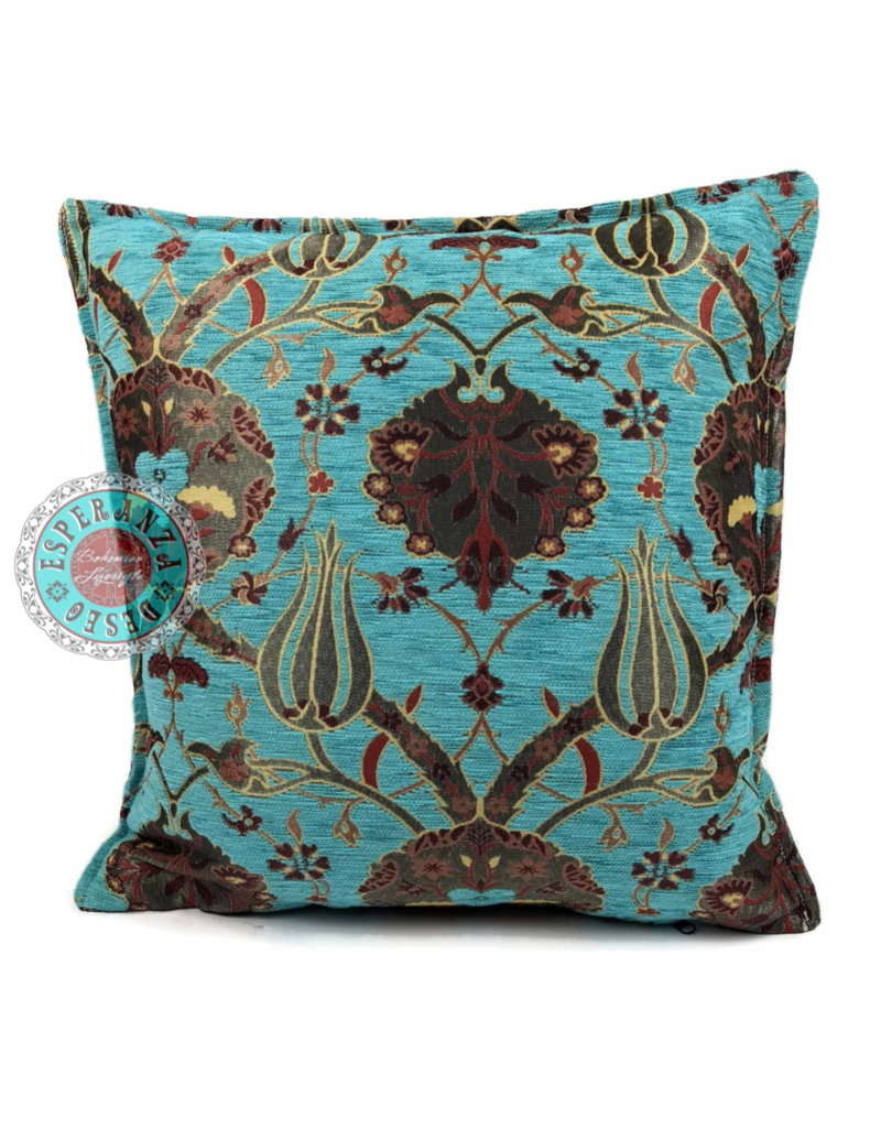 Damn Flowers turquoise kussenhoes/cushion cover ± 45x45cm