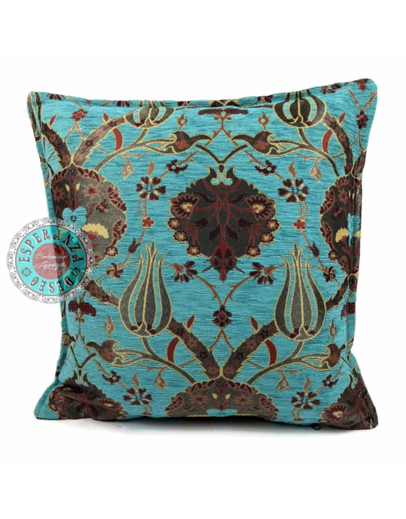 Damn Flowers turquoise pillow case / cushion cover ± 45x45cm