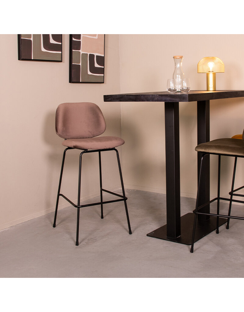 Damn LABEL51 Barkruk Bello - Taupe - Fluweel - Hoog