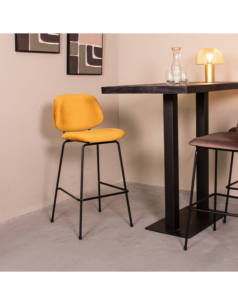 Damn LABEL51 Barkruk Bello - Oker - Fluweel - Hoog