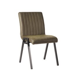 Damn LABEL51 Eetkamerstoel Matz - Army - Microvezel - Zwart Metalen Frame