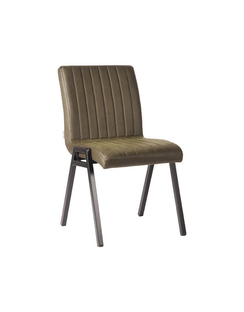 Damn LABEL51 Eetkamerstoel Matz - Army - Microvezel - Zwart Metalen Frame