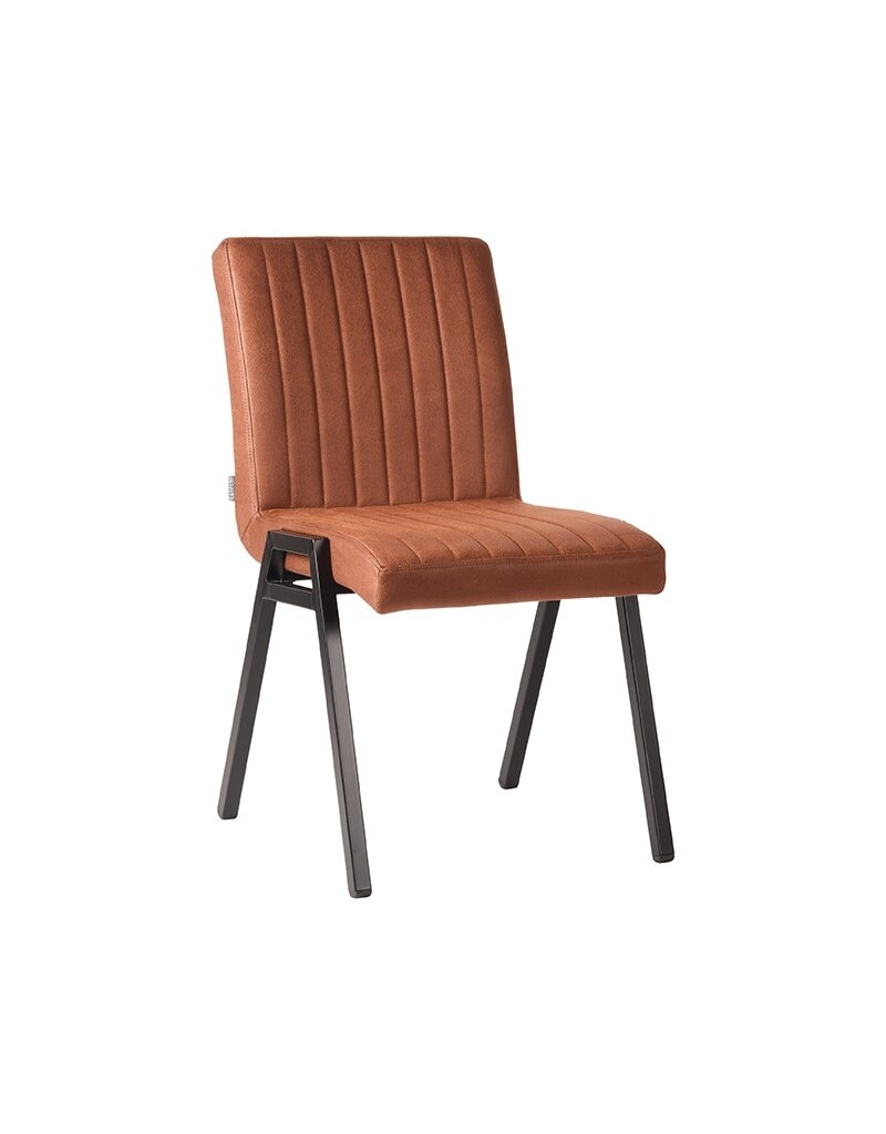 Damn LABEL51 Eetkamerstoel Matz - Cognac - Microvezel - Zwart Metalen Frame