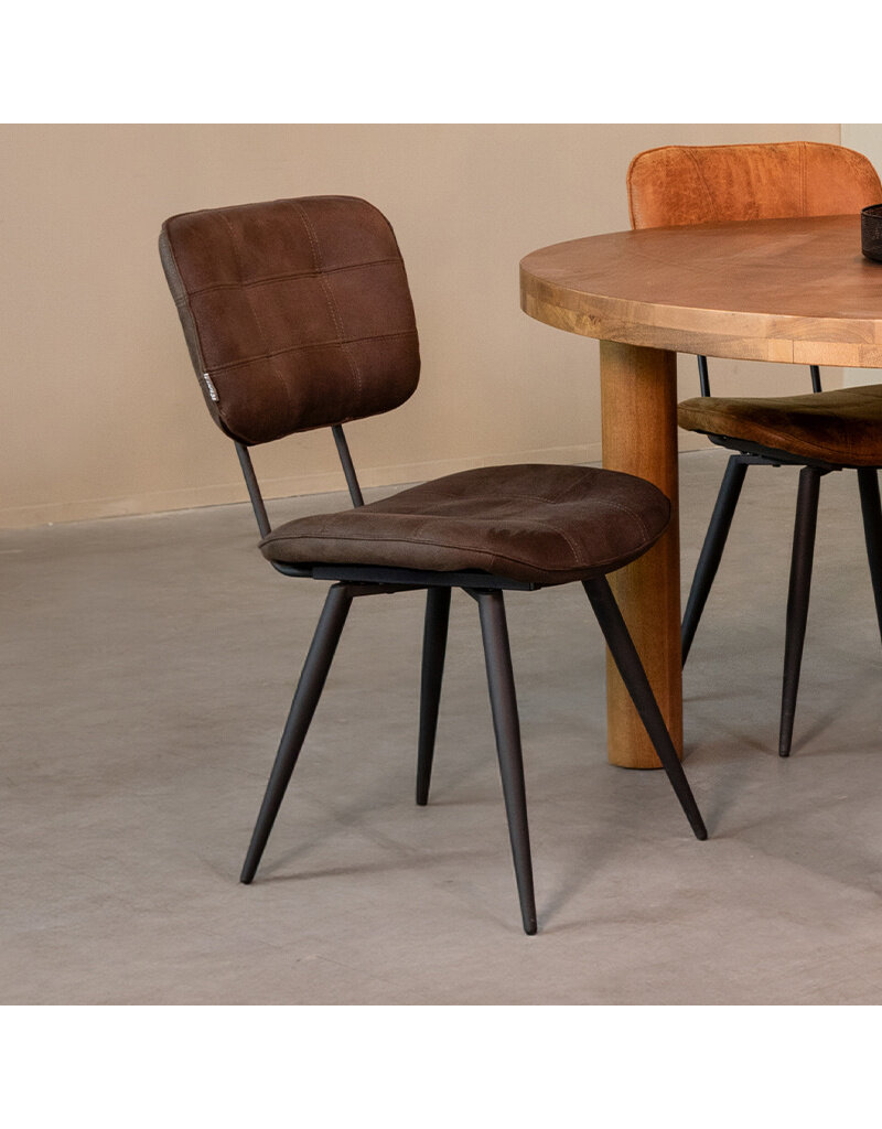 Damn LABEL51 Eetkamerstoel Gus - Antraciet - Microvezel - Zwart Metalen Frame