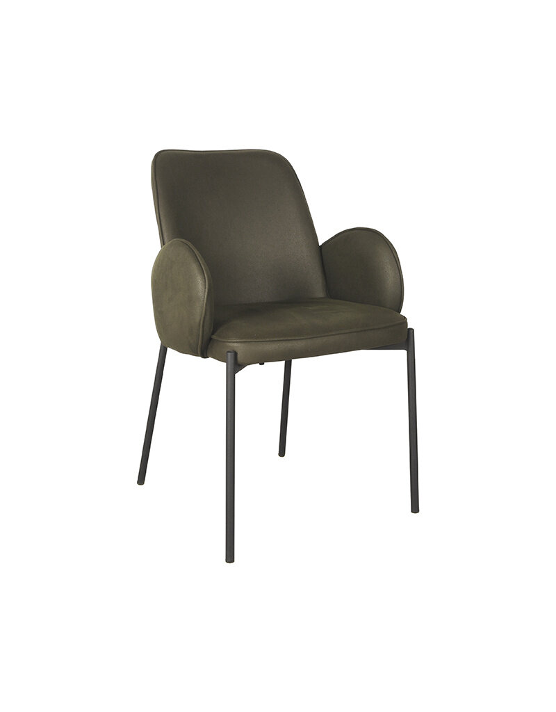 Damn LABEL51 Eetkamerstoel Jari - Army - Microvezel - Zwart Metalen Frame
