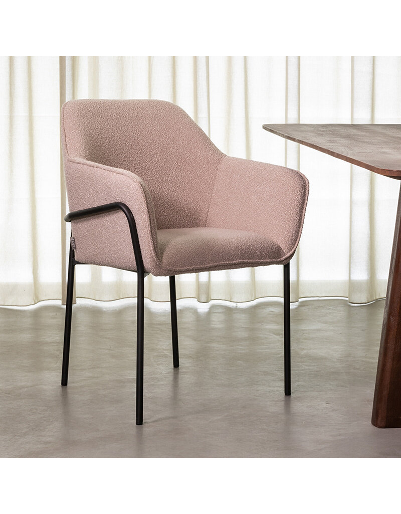 Damn LABEL51 Eetkamerstoel Dexter - Naturel - Boucle - Zwart Metalen Frame