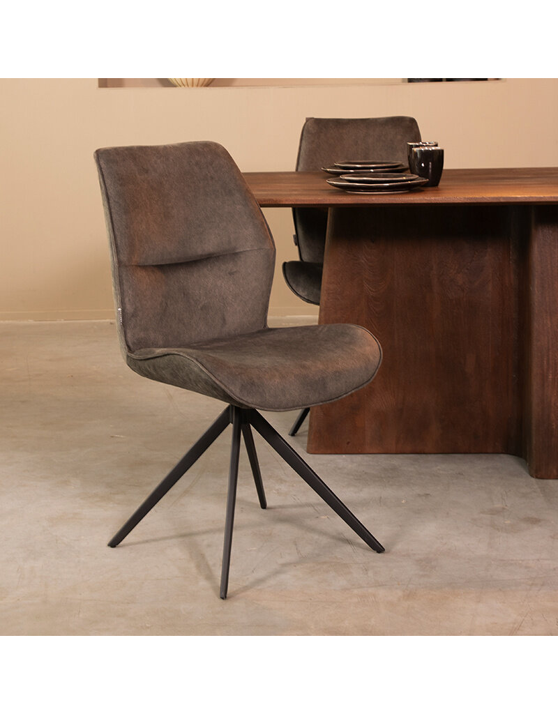 Damn LABEL51 Eetkamerstoel Comfy - Antraciet - Cosmo - Zwart Metalen Frame