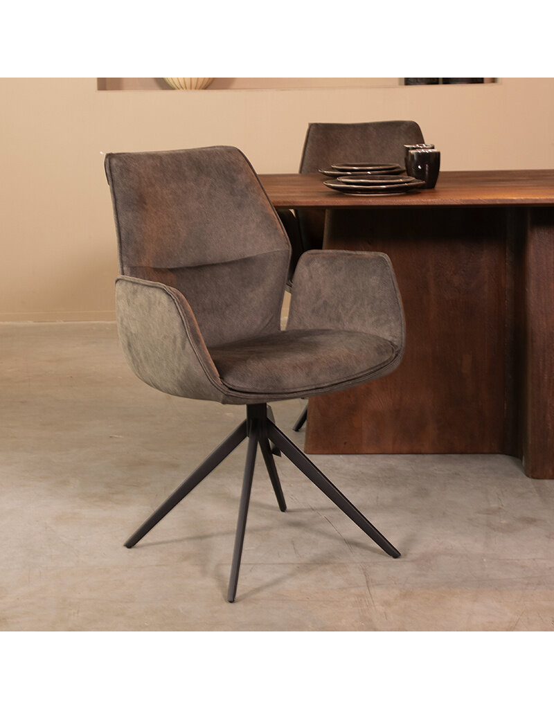 Damn LABEL51 Eetkamerstoel Mellow - Antraciet - Cosmo - Zwart Metalen Frame