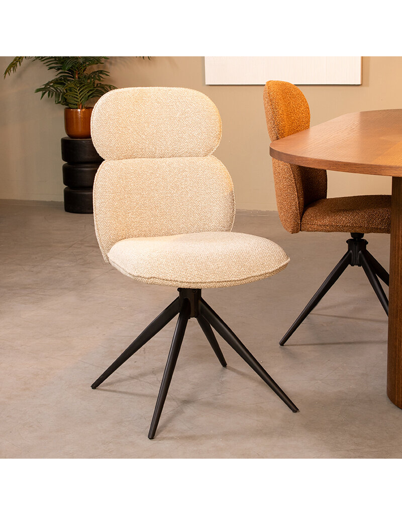 Damn LABEL51 Eetkamerstoel Finn - Naturel - Royal Boucle - Zwart Metalen Frame